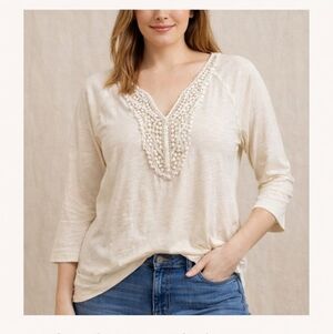 J. Crew Cream Lace V-Neck Blouse
